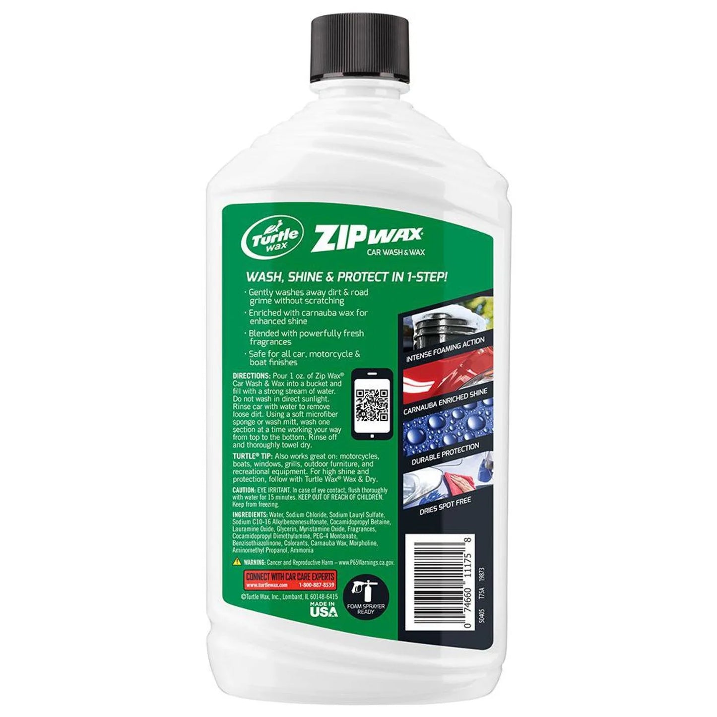 Turtle Wax Shampoo Automotriz con Cera de Carnauba Zip Wax – Limpieza y Brillo 16 oz